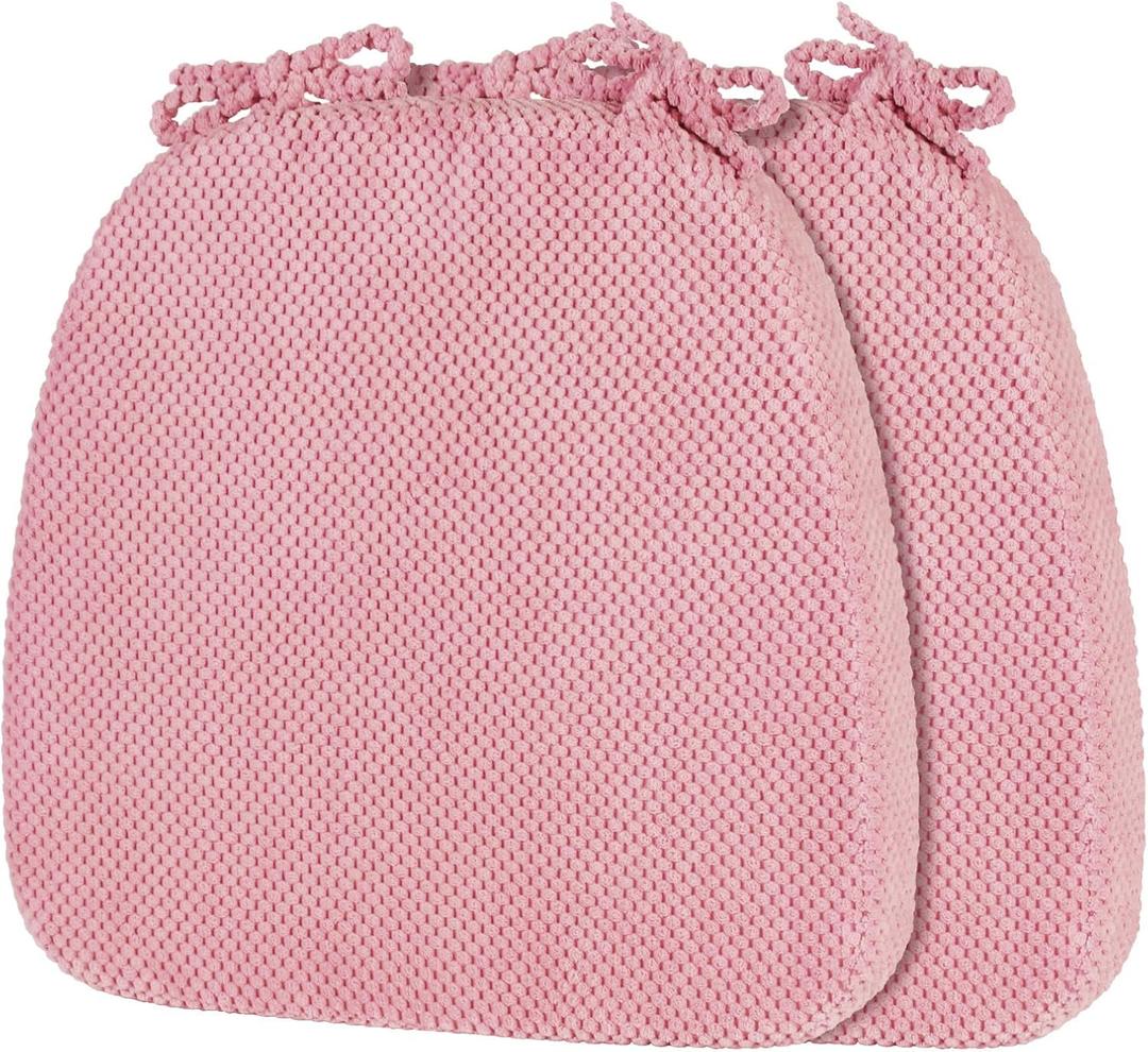 2 Pack Pink Chair Cushions with Ties Removable Covers, D-Shape Dining Kitchen Chair Seat Pads Non Slip 17"x16"
