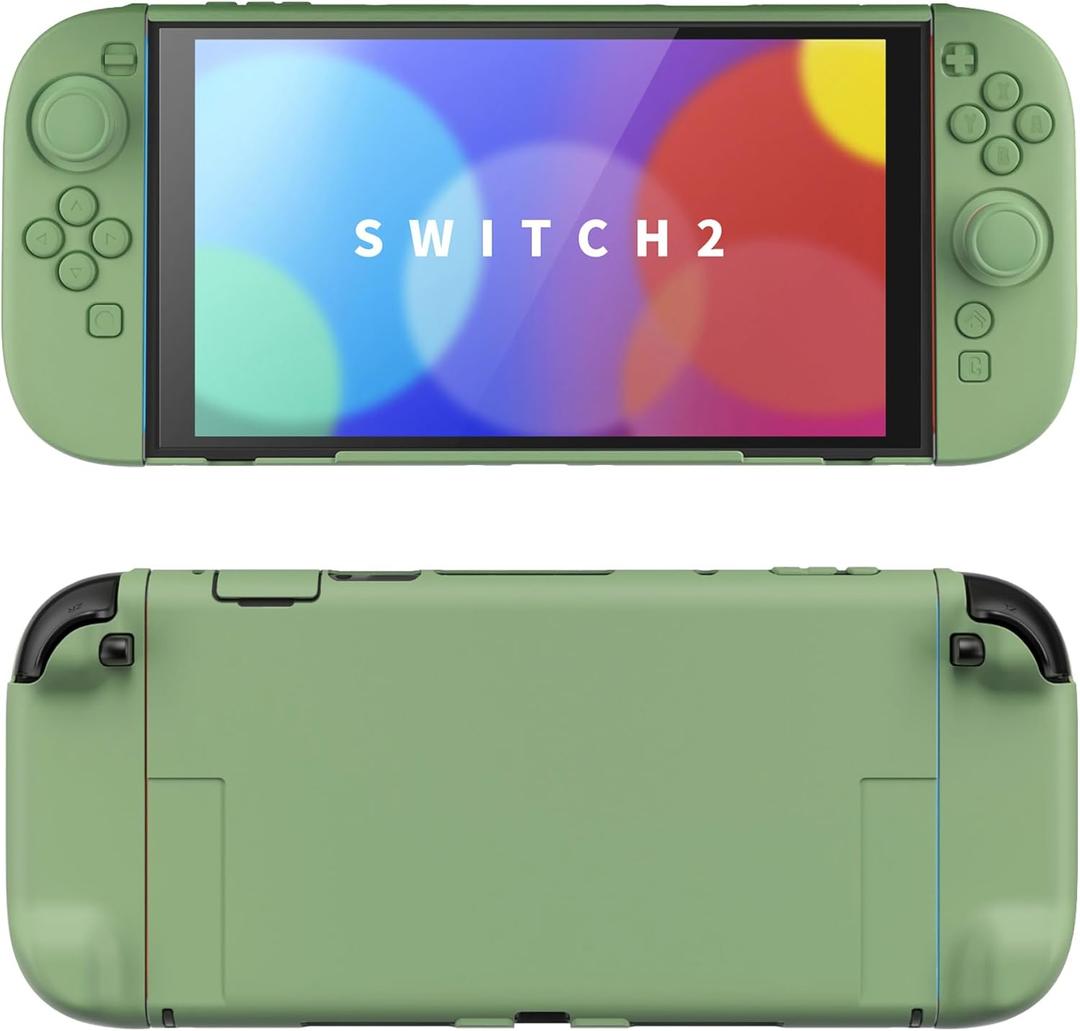 PlayVital Hard Case for Nintendo Switch 2 with Extra Stand & Thumb Grip Caps | Split Design, Dockable Protective Full-Body Shell Cover for Nintendo Switch 2 | Solid Color Series, Matcha Green