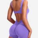 YEOREO One Piece Workout Jumpsuits for Women Backless Tummy Control Sleeveless Jumpsuits Lizvette V Back Scrunch Yoga Romper (Purple, L)