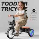 Umatoll Tricycle for Toddlers 2-5 Year Old, Ajustable Toddler Bike Outdoor Toys, Birthday Gift for Boy Age 2-4, Trike with Light up Wheels