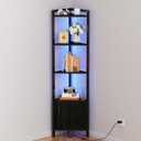 Furnulem Corner Shelf,5-Tier Corner Cabinet with Storage and LED Light, 62.8 Standing Display Bookshelf for Bedroom, Living Room, Kitchen, Wood Display Shelf (Black Oak) | with Storage, LED Light, for Bedroom, Living Room, Kitchen