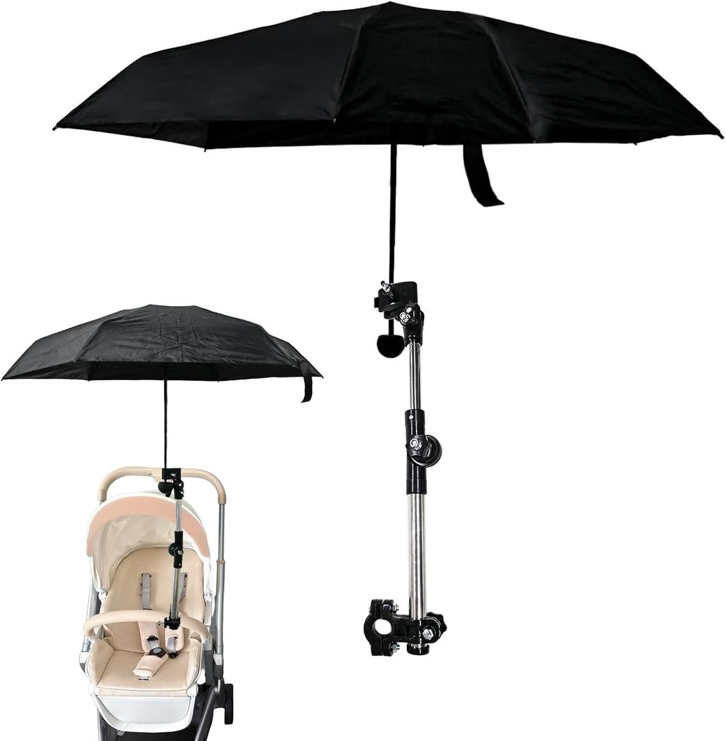 Universal Umbrella Mount Holder,180° Adjustable Umbrella Holder for Stroller,Hole Diameters 0.8-1.3cm,Umbrella Clamp Umbrella Stretch Mount Stand Holder for Stroller,Wheelchair,Walker,Rollator