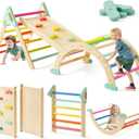Tiny Land Pikler Triangle Set,7-in-1 Foldable Montessori Toddler Climbing Toys Indoor, Wooden Playground Jungle Gym for Kids, Climber Gift for Boys & Girls Toddler Climbing Toys (Rainbow), Small