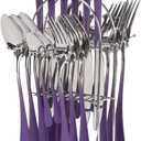 24 Pieces Flatware Set, Stainless Steel Cutlery Set with Silverware Holder, Modern Eating Tableware Set Includes Dinner Knives Forks Spoons,Hanging Silverware Set Service for 6 (Purple)