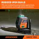 JORGENSEN 360 Laser Level with Tripod, 100 FT Rechargeable Self Leveling Cross Line Laser Leveler Tool with Magnetic Base, Wide Angle Green Laser Level for Picture Hanging, Floor Tile, Construction