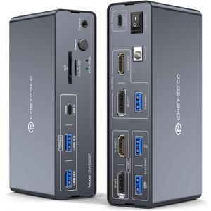 KVM Switch 2 Monitors 2 Computers Docking Station USB C + HDMI/DP Input with 100W PD, 4K60Hz/4K120Hz Display port HDMI Dual Monitor for Laptop and Desktop Share 13-in-1 Dock Aluminum Case Plug and Play (Grey)