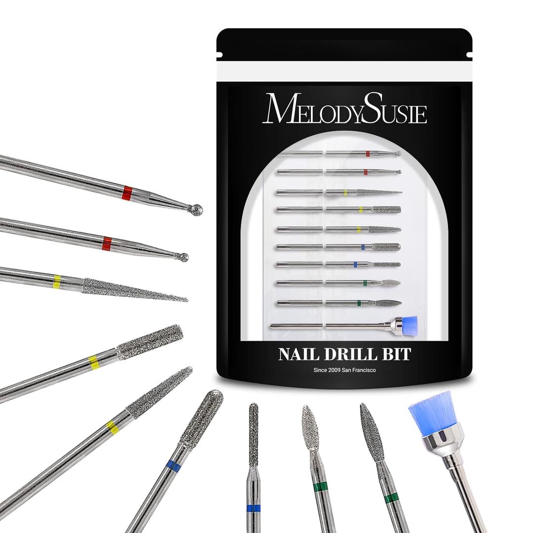 MelodySusie 10pcs Nail Drill Bits Set, 3/32 Inch Diamond Cuticle Nail Bits Kit for Nail Drill E-File, Manicure Pedicure Remover Tools for Acrylic Gel Nails, Salon Home Nail Care Supplies, Silver MelodySusie 10pcs Nail Drill Bits Set, 3/32 Inch Diamond Cuticle Nail Bits Kit for Nail Drill E-File, Manicure Pedicure Remover Tools for Acrylic Gel Nails, Salon Home Nail Care Supplies, Silver