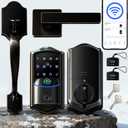 Veise VE027-H Built-in Wi-Fi Fingerprint Smart Deadbolt Lock with Handleset, App Remote & Voice Control, Keyless Entry Front Door Lock Set, Touchscreen Keypad, Auto-Lock, Easy Setup, Matte Black
