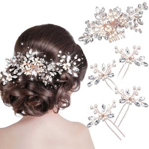 5 Pieces Wedding Hair Comb Bridal Pins Crystal Pearl Wedding Hair Accessories Rhinestone Flower Piece for Bride Bridesmaids Women(Rose Gold)