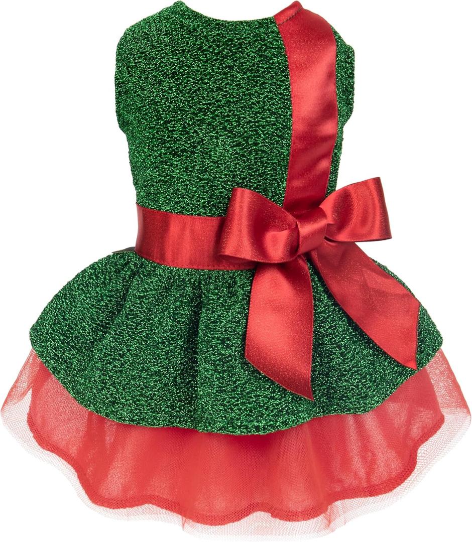 Fitwarm Christmas Dog Costume Dress, Funny Dog Holiday Outfit, Doggy Clothes for Small Dogs Girl, Pet Apparel, Green, Red, XXS (Gift)