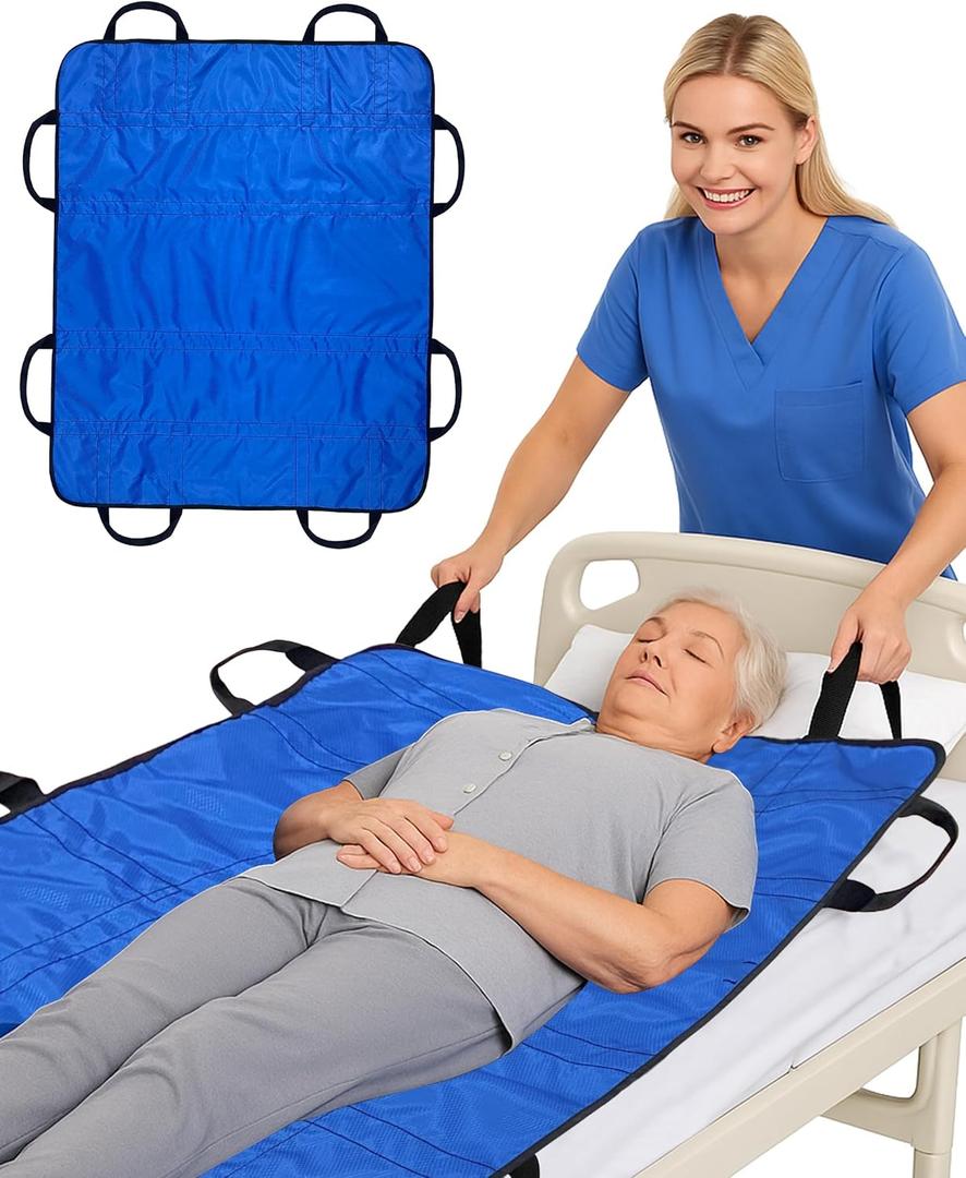 SPRING SEAON Patient Positioning Bed Pad with Handles  Transfer & Slide Sheet for Elderly Care, Waterproof Washable Draw Sheet for Hospital or Home Use, 46.5" x 38.5", 450 LBS Support,Blue