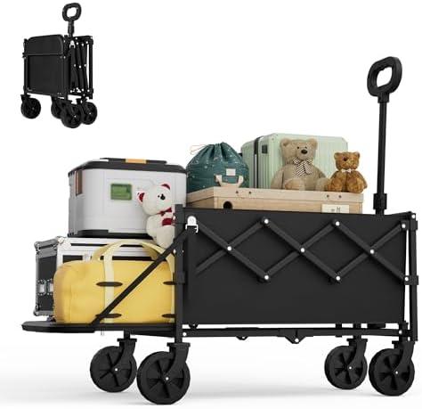 Canpsky Small Collapsible Wagon with Tailgate, Ultra-Compact & Folding Wagon with 350lbs Capacity, Lightweight Portable Utility Wagon Cart for Shopping Camping Sports Garden (Black)