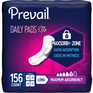 Prevail Incontinence Bladder Control Pads for Women, Maximum Absorbency, Long Length, 39 Count (Pack of 4)