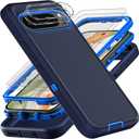 for Google Pixel 10 Pro Case, Military Grade 3 in 1 Heavy Duty Shockproof/Drop Proof/Dust Proof Case with 2Pcs Tempered Glass Screen Protector & Camera Lens Protector (Navy Blue)