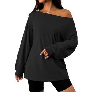 SOFIA'S CHOICE Women Tie Dye Off Shoulder Tops Workout Going Out Long Sleeve Shirts Black Medium (M)