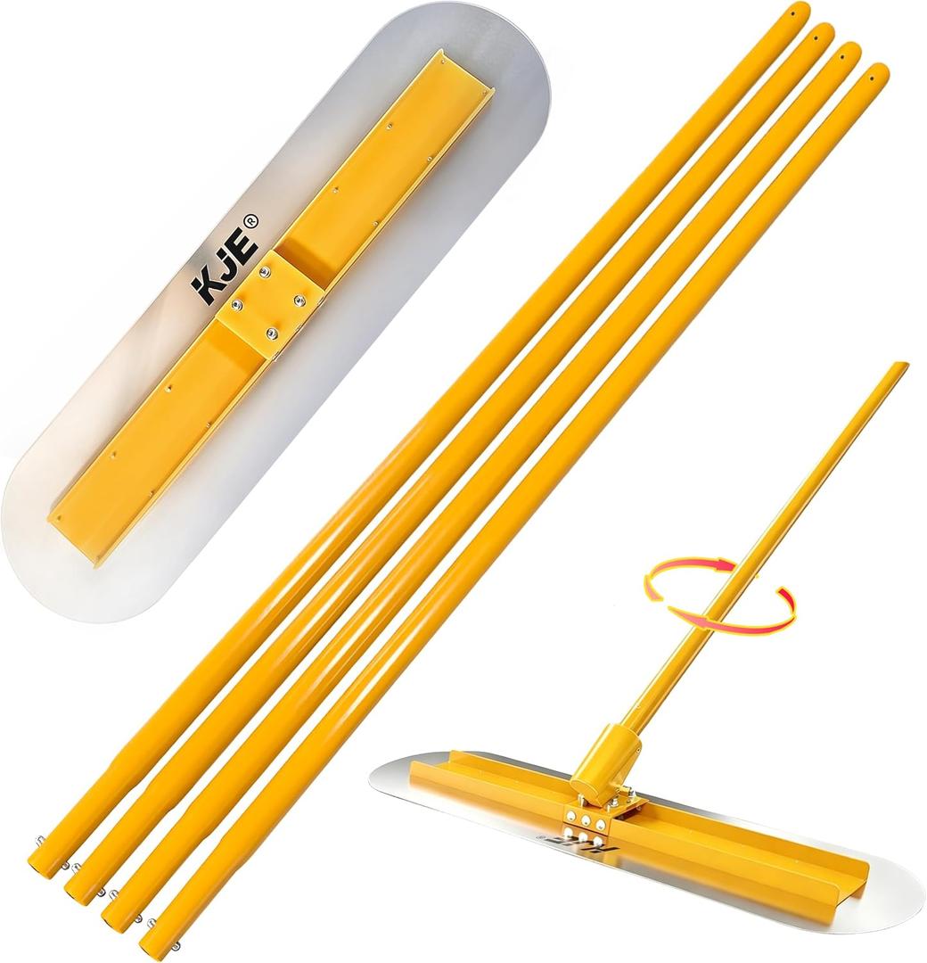 KJE Stainless Steel Bull Float Concrete Tools 48"x12" inch,Round End, Board Kit trowel Tool Cement Tools Float Bracket Concrete Tools with 48 inch Handles x 4, Screeding and Finishing Tool Kit