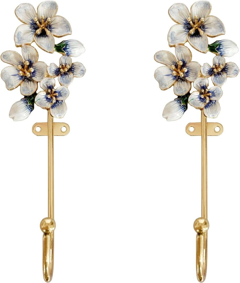 2 Pack Decorative Wall Hooks, Vintage Flower Shaped Metal Wall Hook for Hanging Coats Clothes Keys Hats Towels (Magnolia)