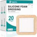 Silicone Foam Dressing 6x6 Gentle Border, Super Absorbent Wound Dressing, Bed Sore Patches, Waterproof Silicone Bandages for Wounds Care, Self Adhesive Pressure Sore Pads (20)
