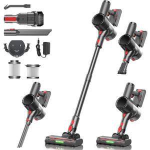 Cordless Vacuum Cleaner, Stick Vacuum Rechargeable, 550W 45KPA Powerful Suction Lightweight Vacuum Cleaners for Home, Anti-Tangle, Self Standing for Pet Hair Hardwood Floor Carpet - Dark Black