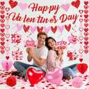 Valentines Day Decorations for Party Set Happy Valentines Day Banner Heart Valentine Garland Banner Red Pink Heart Honeycombs 1000Pcs Plastic Petals Hanging Swirls Valentines Day Balloons