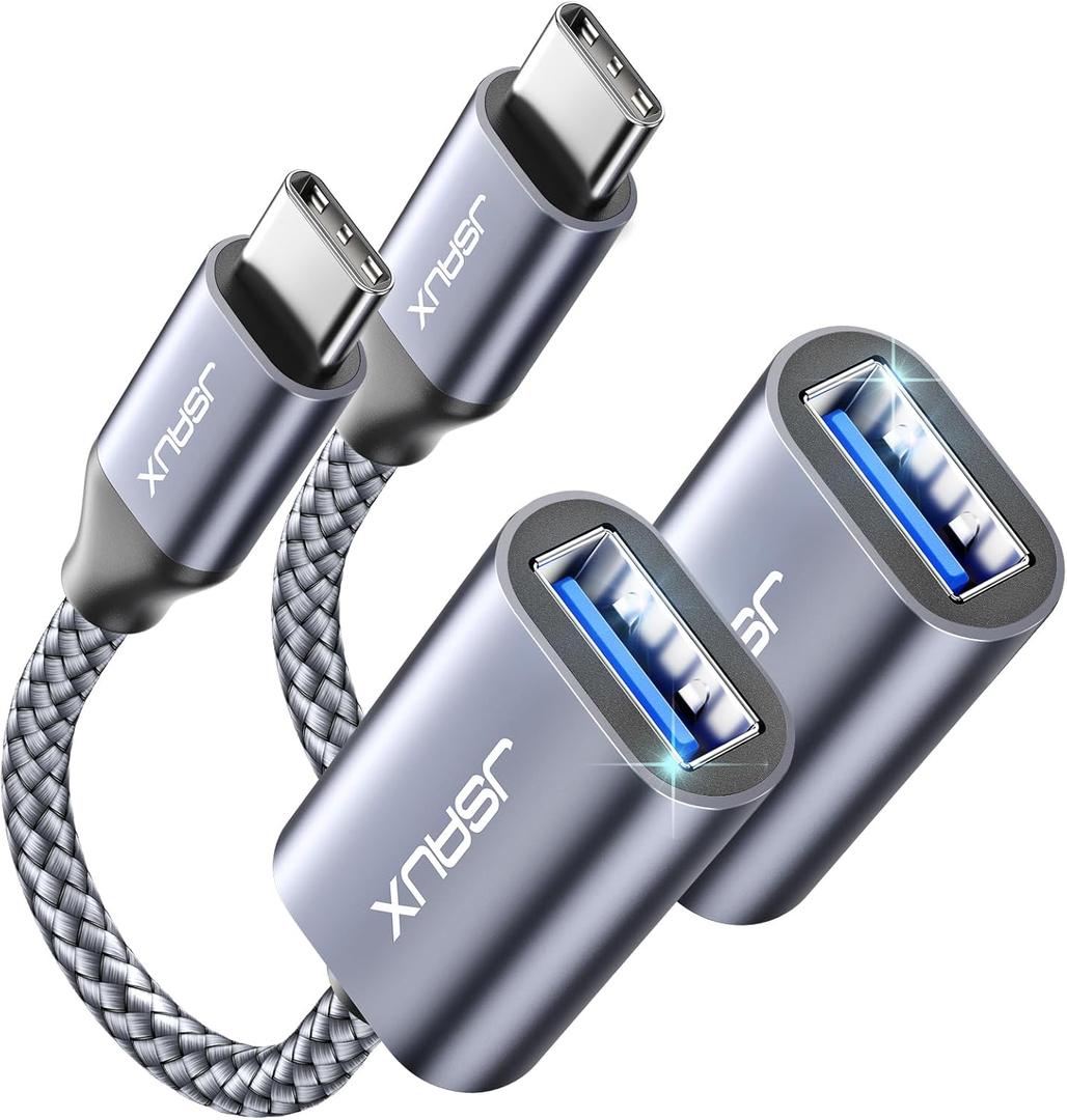 JSAUX USB C to USB 3.0 Adapter [2 Pack], USB C Male to USB Female OTG Cable Adapter Compatible with MacBook Pro/Air, iPhone 16 Pro Max/16 Plus/16e/15, Samsung Galaxy S25/S24/S23 (Grey)
