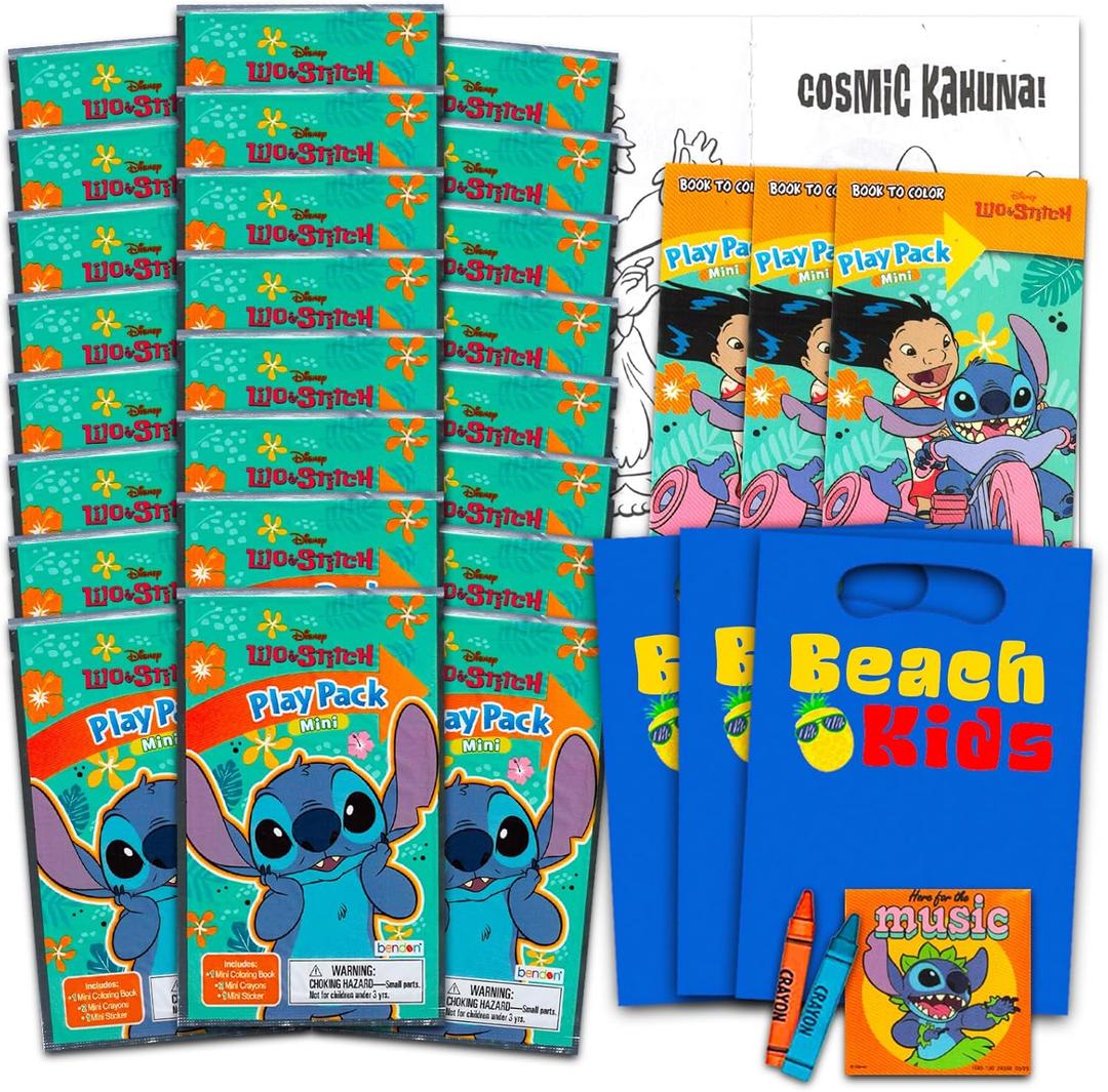 Bendon Disney Lilo and Stitch Mini Party Favors Set for Kids - Bundle with 24 Mini Stitch Grab n Go Play Packs with Coloring Pages, Stickers and More (Lilo and Stitch Birthday Party Supplies)