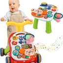 Baby Push Walker 3 in 1 Sit-to-Stand Learning Walker with Wheels KidsMultiple Educational Activity Center Music Learning Toy Gift for Infant Boys Girls (Green)