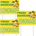 3 Pcs Lemonade Sign,12" x 16'' Fresh Squeezed Lemonade Yard Lawn Sign with Steel Stakes Double Sided Lemonade Stand Birthday Party Decorations for Lemonade Stand Supplies Store Home Outdoor