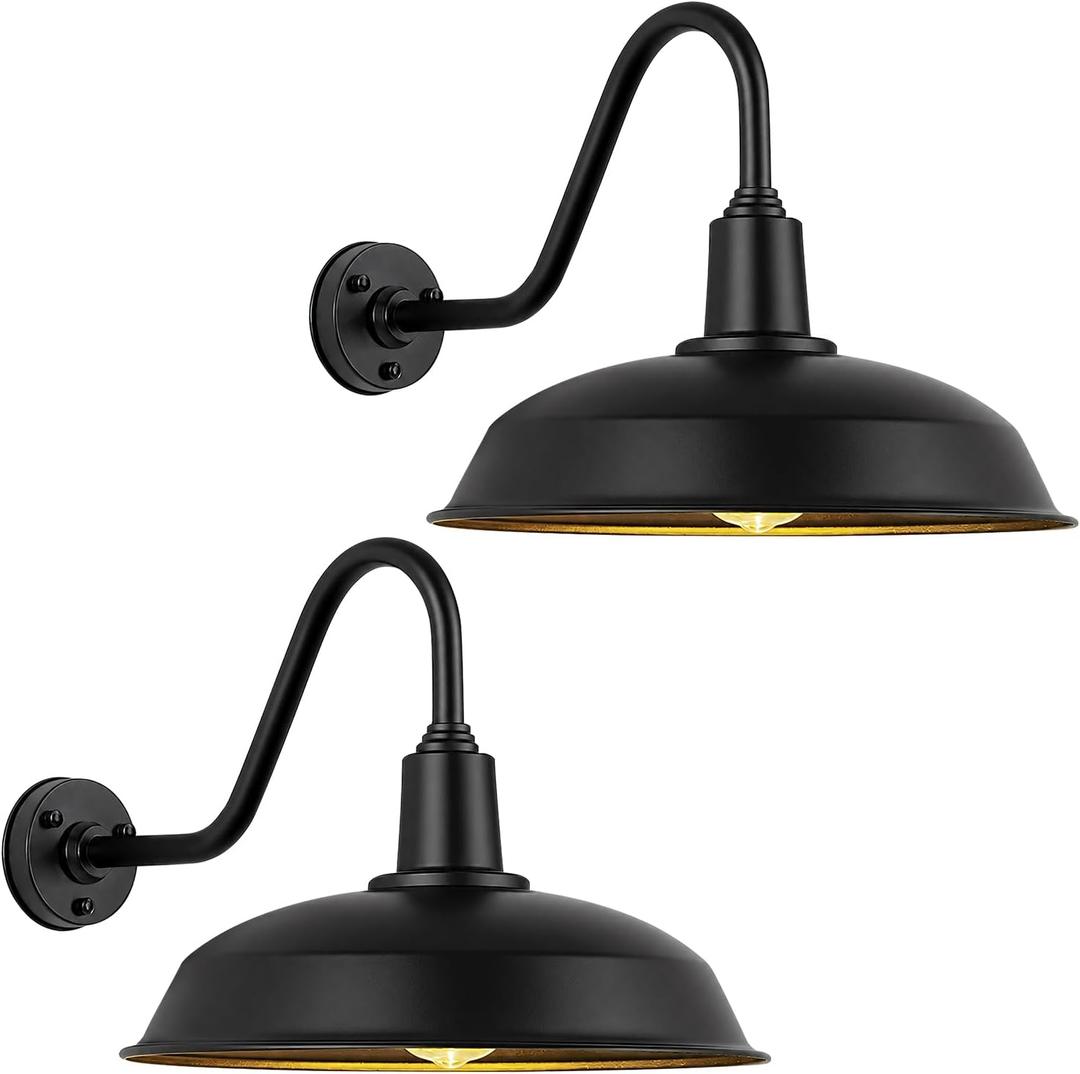 18" Black Outdoor Barn Lights, Gooseneck Wall Fixture Light，2-Pack, 18" Diameter - 2 Pack