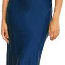 2025 Satin Cap Sleeve Cowl Back Summer Dresses for Women Elegant Ruched Waist Wedding Guest Midi Dress (Medium, Navy)