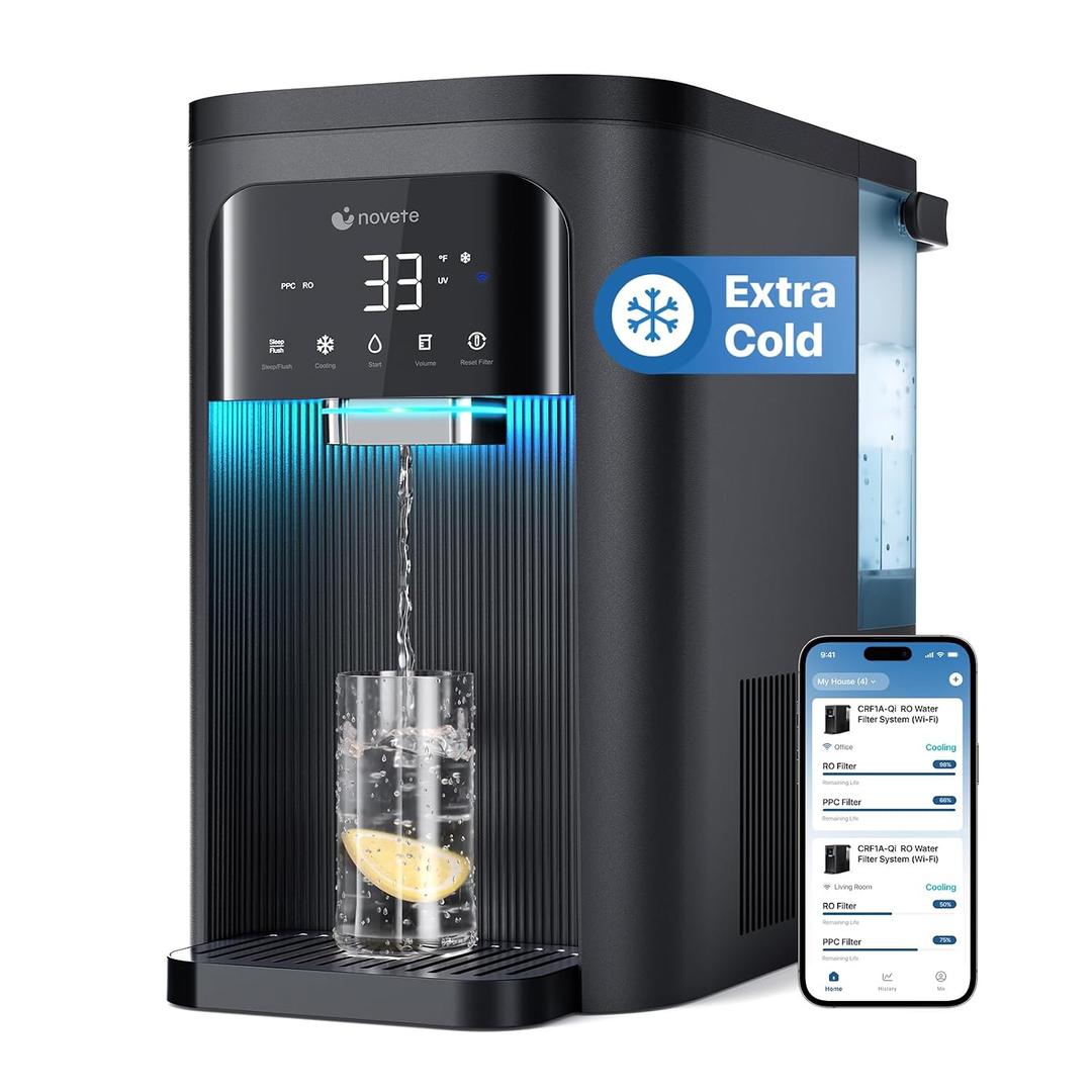 NOVETE Smart Reverse Osmosis Water Filter Countertop, UV 8-Stage RO Water Filtration System with APP Control, Cold Water Down to 32, NSF/ANSI 42/58 Certified, 4:1 Pure to Drain, No Plumbing, CRF1A-Qi
