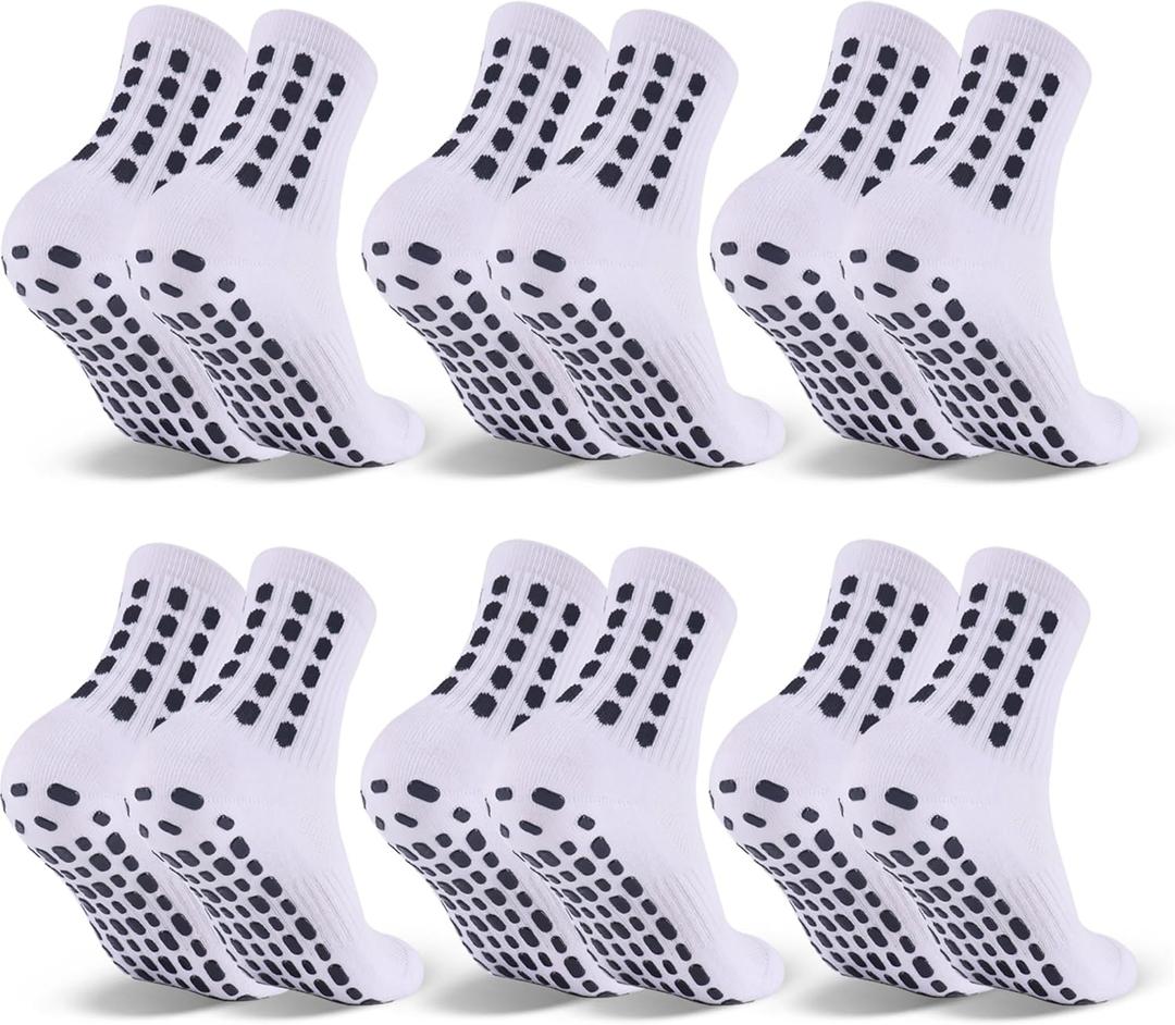 Barrlves 6 Pairs Kids Grip Soccer Socks Cushioned Non Slip Football Athletic Sports Socks for Boys Girls (US, Alpha, Medium, Regular, 6 Pairs White)