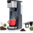 Mixpresso Single Serve Coffee Brewer K-Cup Pods Compatible & Ground Coffee 30oz Compact Coffee Maker Single Serve, 5 Brew Sizes Fits 14Oz Travel Mug, Adjustable Drip Tray, Grey Coffee Maker