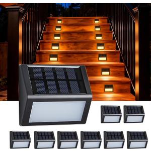 Solar Step Lights, 8 Pack Solar Powered Deck Lights, Outdoor Waterproof Pathway Light, Auto On/Off, 3000K Warm White, Outdoor Lighting for Garden Stairs, Fence, Wall, Porch, Standard