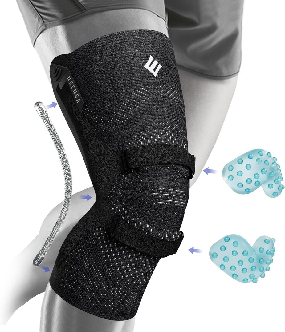 NEENCA Knee Brace for Knee Pain, Compression Knee Support with Patella Tendon Strap & Gel Pads, Side Stabilizers. Knee Sleeve for Meniscus Tear, ACL, PCL, Arthritis, Joint Pain Relief, Runner, Workout (X-Large, Upgraded Version - Carbon Black)