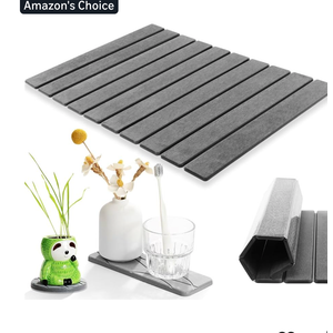 Stone Bath Mat Multipurpose, Foldable Stone Bathmat 23x15 Inch Water Absorbing Drying Mat for Kitchen Counter Bathroom Self Drying Bath Mats Gray Quick Dry Bathmat for Bathroom, Dish, Palnt Dry