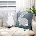 CroBlissful 2 Pack Easter Pillow Covers 18x18 Embroidered Throw Pillow Covers Bunny Rabbit Pillowcases Rustic Farmhouse Easter Spring Decoration Cushion for Home Sofa Couch Bedroom(Gray White Plaid)