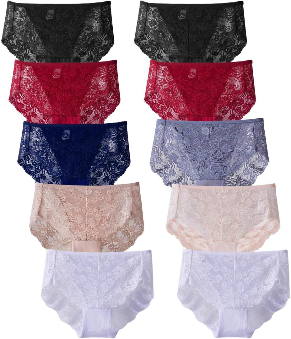 Cinvik Sexy Plus Size Panties High Waisted Underwear for Women Lace White 6 Pack 2XL