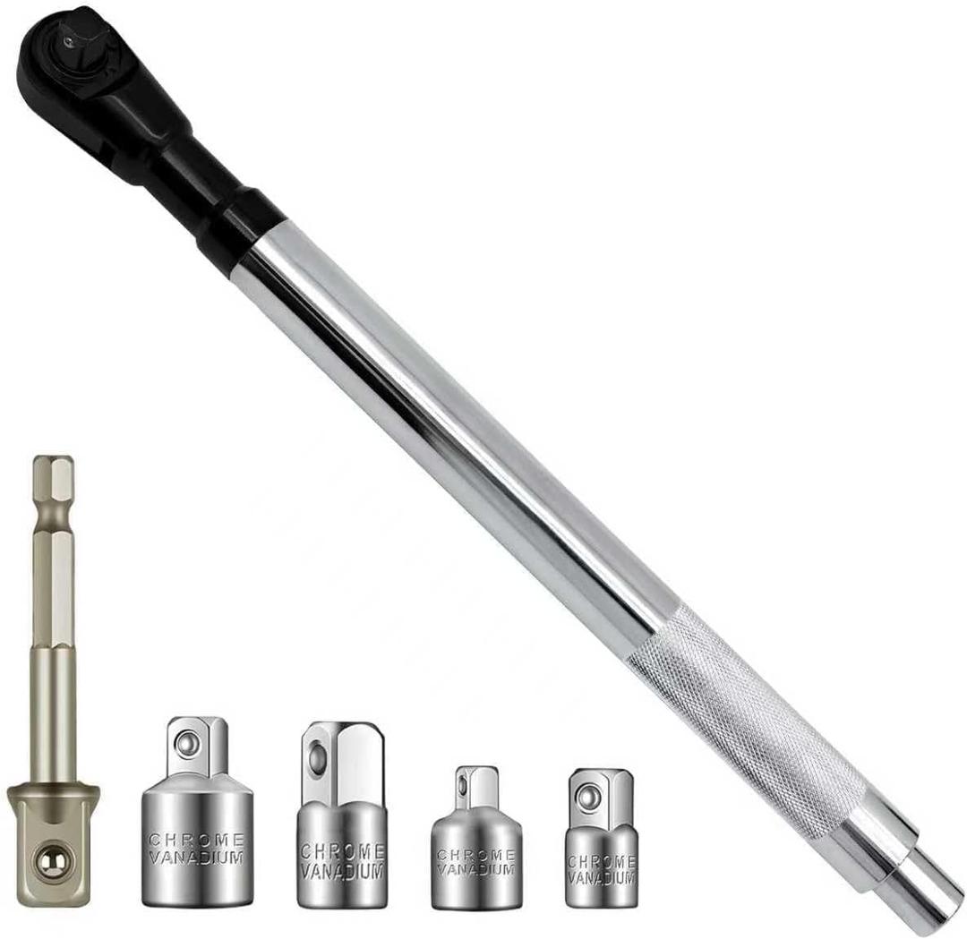 Offset Extension Wrench for Electric Drill, with 4 Socket Adapters and 1 1/2" Electric Drill Adapter, Impact Wrench Extender for Socket Sets, Slim Design for Tight Spaces