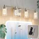 4 Lights Bathroom Vanity Light Fixtures, Brushed Nickel Modern Bathroom Wall Lighting with Clear Glass Shade, Crystal Wall Light, Fixtures Over Mirror for Living Room with White/Neutral/Warm Light