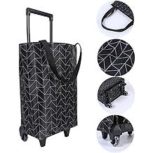 Small Collapsible Shopping Cart, Shopping Cart with Wheels, Folding Portable Bag, Waterproof Rolling Bag, Trolley Tote Stair Climbing for Traveling, Gift for Women&Older (Black&Expandable Bag)