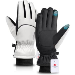 rivmount Winter Gloves with Waterproof/Touchscreen/Warm, Thermal Snow Glove for Cold Weather Running, Ski, Cycling, Women Men (Medium, Off-white)