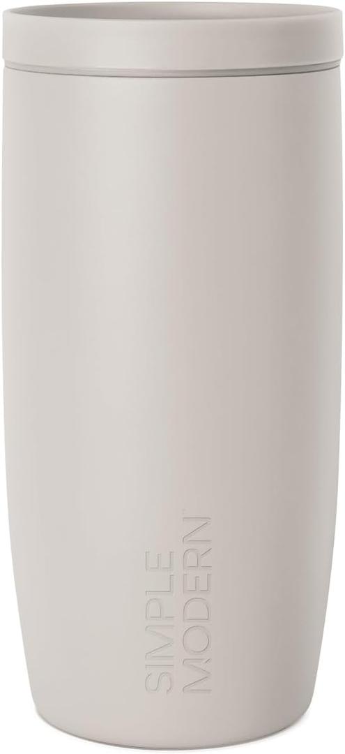 Simple Modern Travel Coffee Mug Tumbler with 360 Lid | Ceramic-Lined Insulated Stainless Steel Cold Brew Iced Coffee Cup Thermos | Gift for Women Men Her Him | Voyager Signature | 16oz | Almond Birch