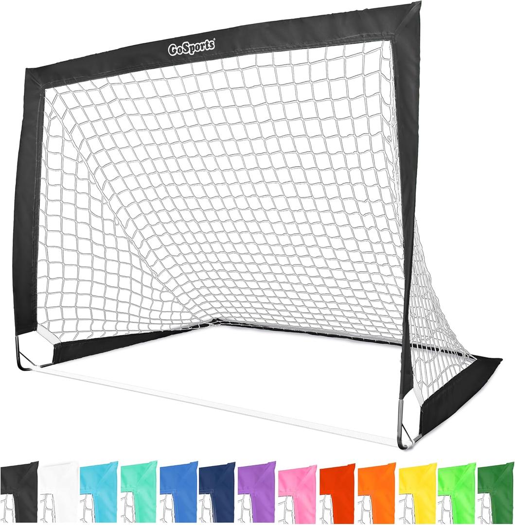 GoSports Team Tone 6 ft x 4 ft Portable Soccer Goal for Kids - Pop Up Net for Backyard - Black