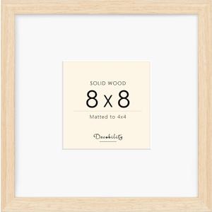 8x8 Picture Frame Made with Solid Wood, Display 4x4 with Mat or 8x8 Picture without Mat, Photo frame with Tempered Real Glass, 8 by 8 Natural Wood Picture frame for Tabletop or Wall Mounting, Oak (8x8" -1 pack)