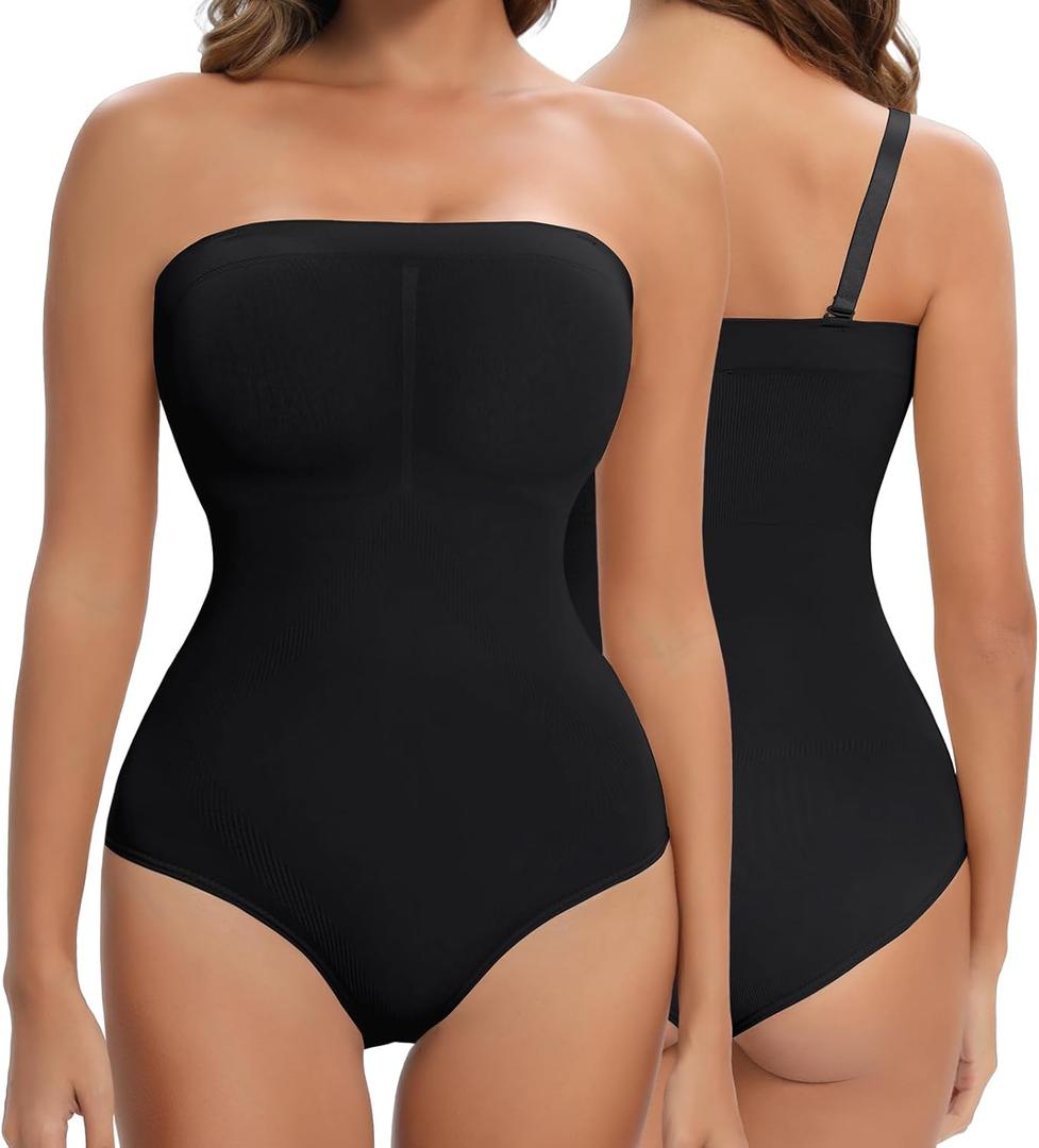 Strapless Shapewear for Women, Tummy Control Triangle Bodysuit, Seamless Sculpting Body Shaper Tank Top (Large, Black)