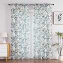 OWENIE Leaf Sheer Curtains 84 Inches Long 2 Panels Set, Farmhouse Light Filtering Printed Crushed Semi Sheer Patterned Curtains for Bedroom Living Room, Rod Pocket, Each 42" W x 84" L