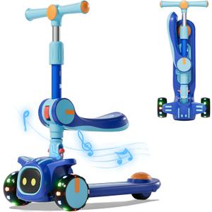 Unbreakable & Never Fall Down 2-in-1 Scooters Kids 3 Wheel Kick Scooter for Boys Girls Ages 3-8, Adjustable Height & Seat, Widened Non-Slip Deck, More Safer for Beginner Toddlers (Light blue (type 2))