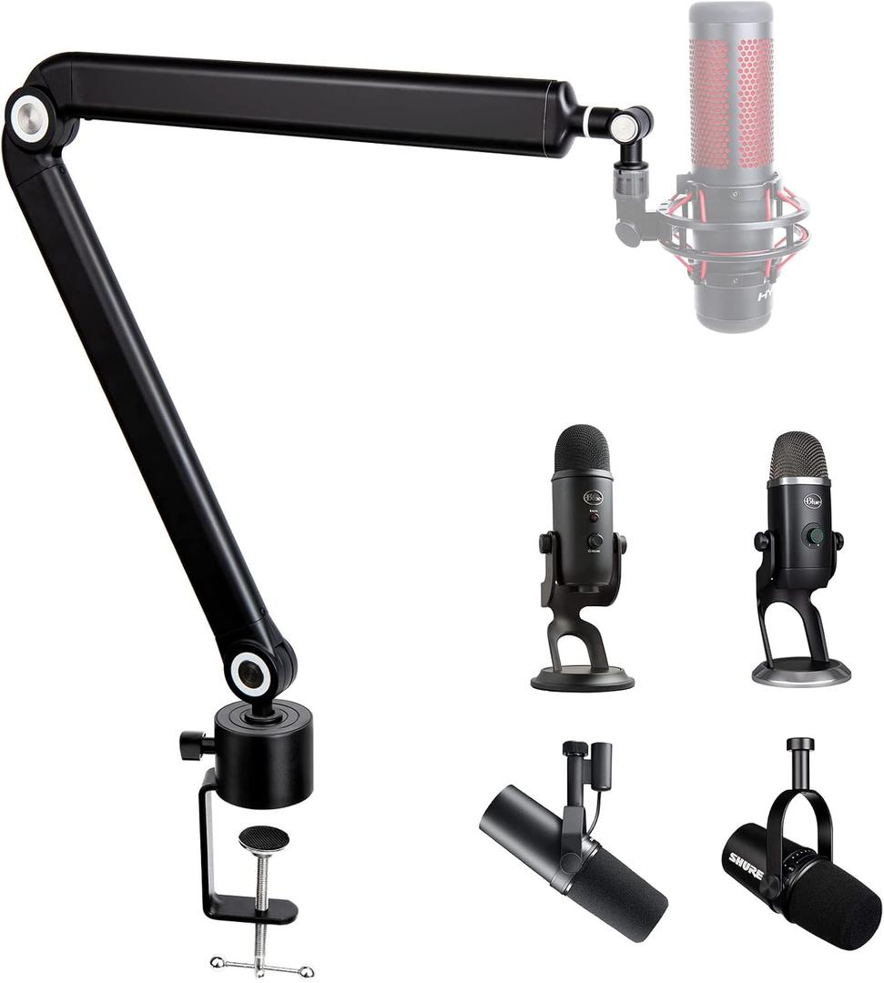 SUNMON Mic Stand Boom Arm - Microphone Arm Compatible with HyperX QuadCast, 360 Rotation Microphone Stand, Weighted Metal Mic Boom Arm for HyperX QuadCast,Blue Yeti,Shure MV7,Rode and Most Gaming