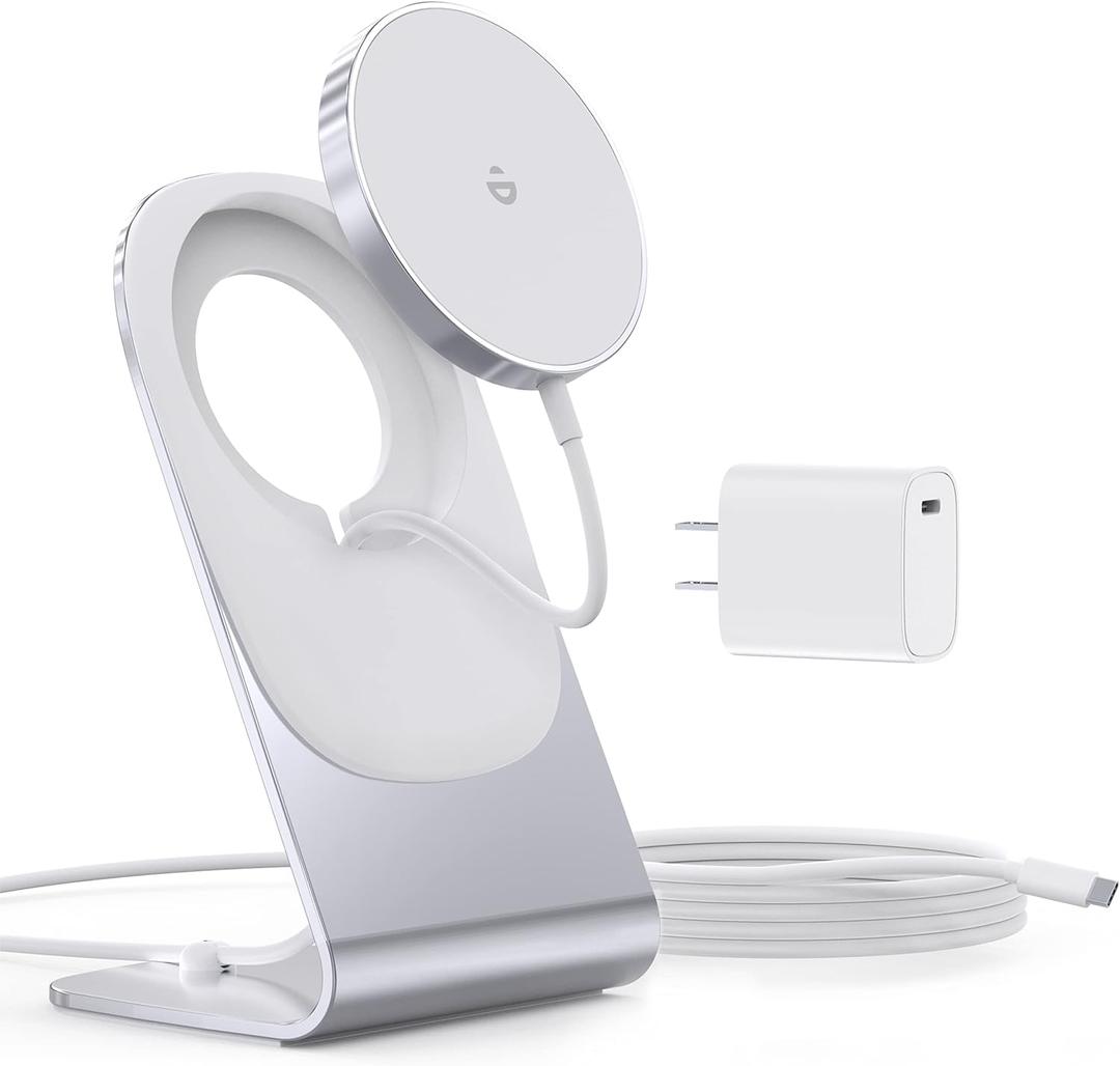 Magnetic Wireless Charger for iPhone 17/16/15/14/13/12 - Mag Charger+20W USB C Adapter, Fast Wireless Charging Stand/Pad with 5ft USB-C Cable for iPhone 17/16/15/14/13/12, Airpod-Gift for Men & Women (Silver)